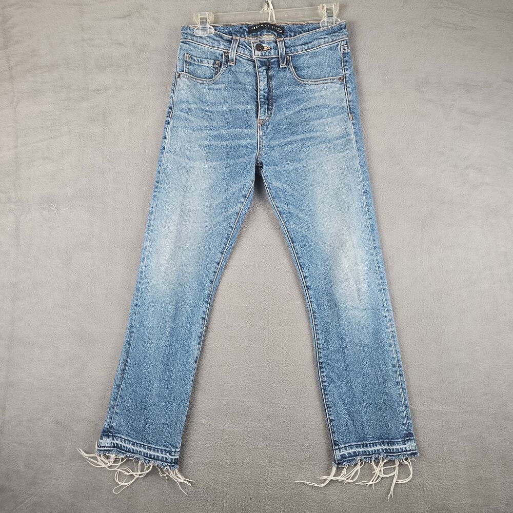 Veronica Beard Pipeline Straight Leg Jeans Raw Fray Hem Size 26